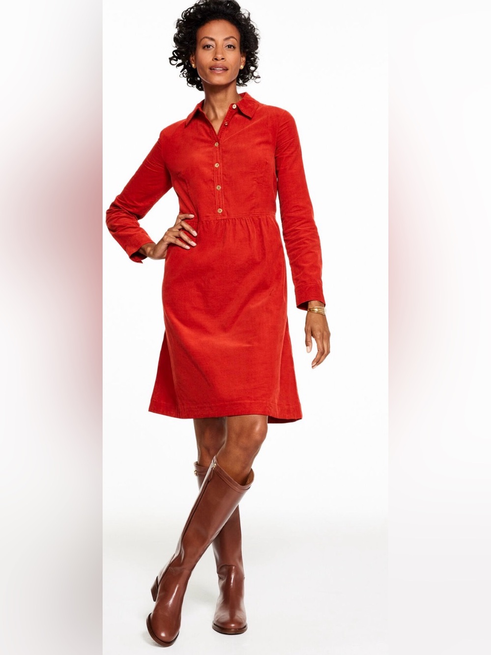 NWT Talbots Corduroy A-Line Shirtdress Rust Red Orange Size 14